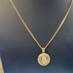 10kt Gold Cuban Necklace With Pendant 18140