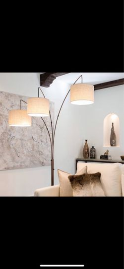 Brightech Trilage Mid-Century - Swing Arm Marble Base Arc Floor Lamp Oil-Brushed Bronze