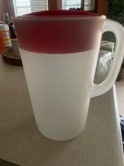 Plastic Pitcher with Red Lid
