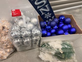 Silver and Blue Christmas Ball Ornaments Set