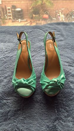 Apt. 9 Green Satin Wedge Slingback Heels