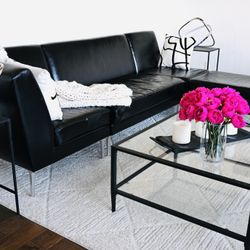 Excellent Condition Design Within Reach Leather Sectional Couch Sofa With Ottoman.  