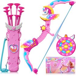 New-Unicorn Toys for Girls Ages 3-12, 6 Magic Lights BowArrow(Unicorn Horn, Wings, Star, Upper & Lower Arms), Dreamy Quiver & Princess Target, 8 Pink 