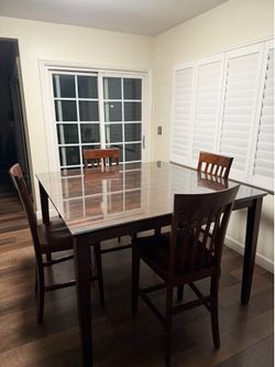 Hardwood Dining Table w/ Glass Top - 8 chairs