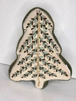 Isaac Mizrahi Knit Christmas Tree Shaped Embroidered Metallic Accent Pillow
