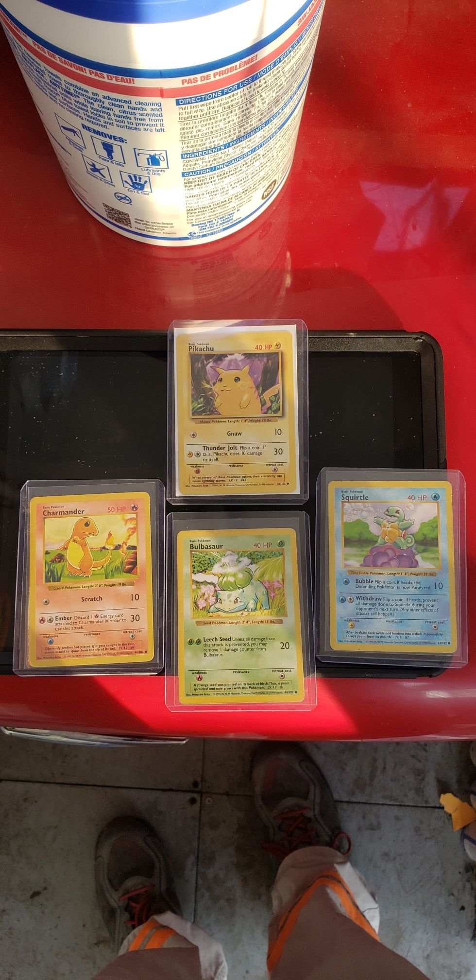 Vintage pokemon cards Shadowless base set starters charmander bulbasaur and squirtle bonus pikachu