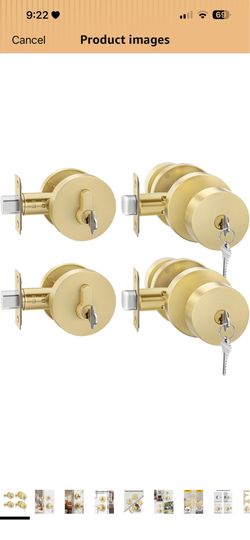 Brushed Gold Door Knobs with Deadbolt, Zinc-Alloy Brushed Brass Exterior Door Lock Set, Heavy Duty Front Door Knob and Deadbolt Set with Lock and Key 