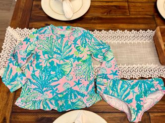 Lilly Pulitzer Size 14 Girls Swim Rash Guard Bathing suit set