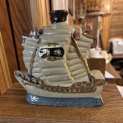 Vintage ceramic decorative empty decanter Chinese Junk sailing vessel Okinawa Japan unique