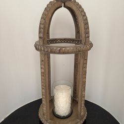 Large Wooden Lantern Decor with Glass Candle Holder