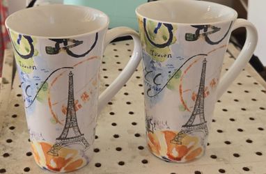 Paris Eiffel Tower Ceramic Mugs Set of 2