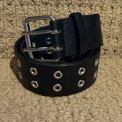 BRANDY MELVILLE Black Vegan Leather Double Grommet Belt with Silver Accents-OS