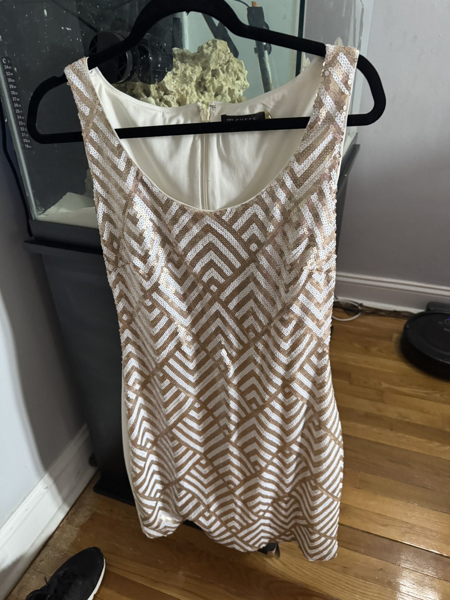 Guess White Gold Sequin Party Dress Size 12 Large