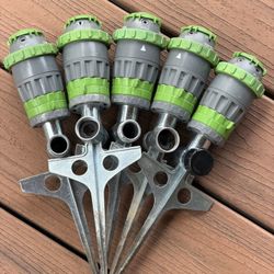 * 5x LOT Expert Gardener Pulsating Spike Gear Drive Exterior Sprinkler Heads * Work Great, Various Settings! 