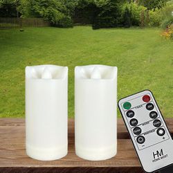 HOME MOST 2-Pack Ivory LED Battery Pillar Candles Outdoor IP64 Waterproof 2x4 - Oblique Edge Pillar Candles Battery Operated with Timer Remote - LED