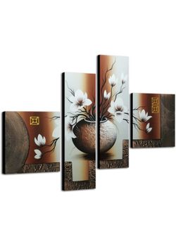 Wieco Art Large Size Decorative Elegant Flowers 4 Panels