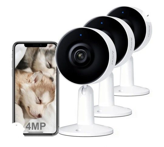 ARENTI 4MP WiFi Security Camera Indoor, 3PCS Pet Dog Camera with Phone App, Plug-in Baby Home Puppy Cam, 2.4GHz, Motion Sound Detection, Night Vision,