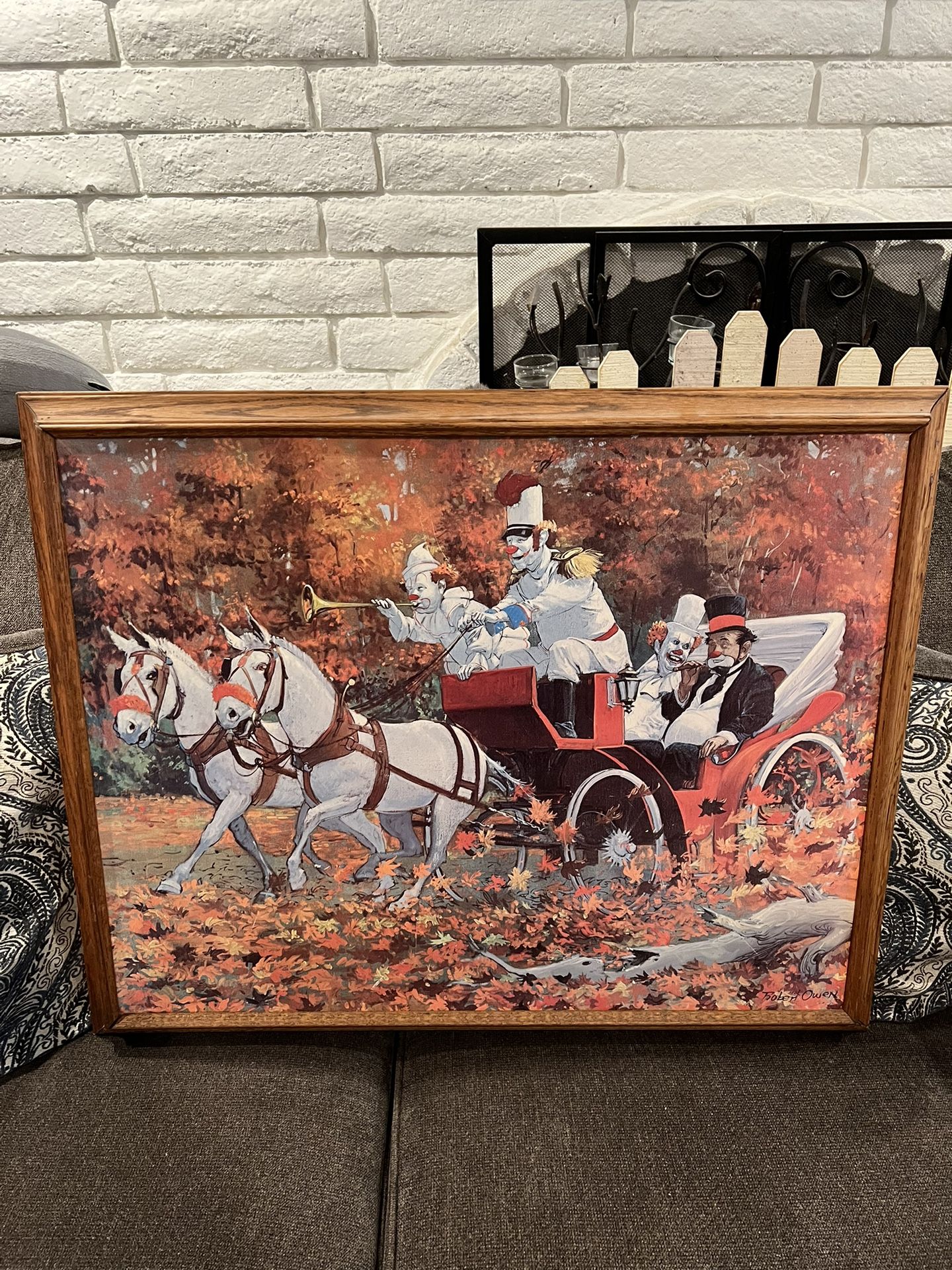 Antique/vintage Clown Signed Framed Print By ROBERT OWEN