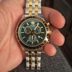 Versace Chrono Master Green Dial Two-Tone Stainless Steel Bracelet Watch 44mm 