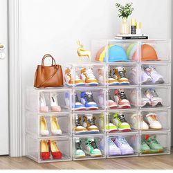 Lot Of 9 Large Clear Shoe Box Organizers Stackable Foldable 
