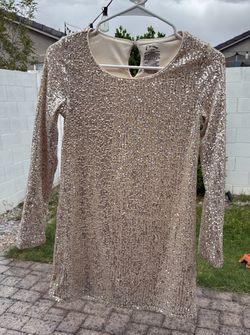 Girls' Champagne Sequin Long-Sleeve Dress – Art Class – Size L (10/12)