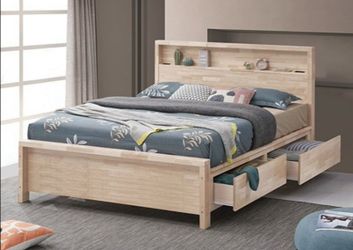 Brand New White Washed Queen Storage Bed Frame