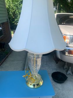 Crystal Polished Brass Table With White Shade