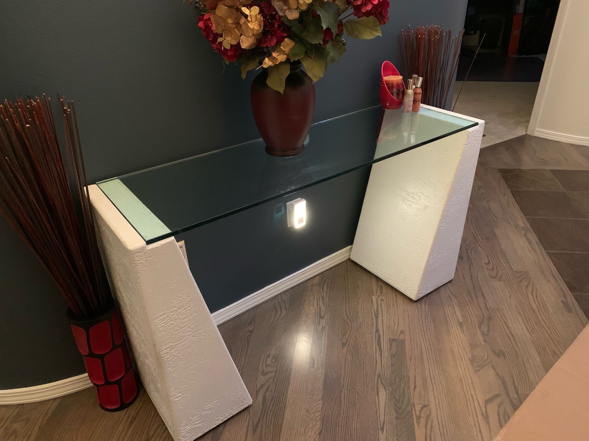 White Plaster and Glass Console Table