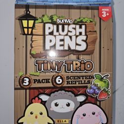 Stocking Stuffers for Kids - Cute Pens 3 Pack - Easter Basket Stuffers - 6 Scented & Glittery Refills - Plush Fun Pens - Stuffed Farm Animals for Girl