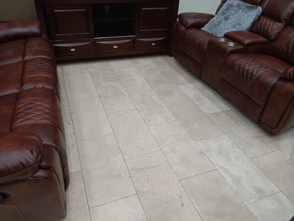 *Now $899!!!*---Mature Santiago Brown Leather Reclining Sofa/Loveseat Sets---Delivery And Easy Financing Available😎