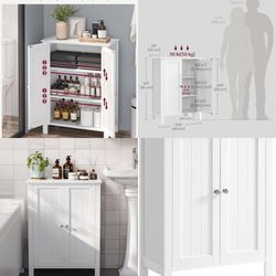 Floor Storage Cabinet, Freestanding Storage Unit with 2 Adjustable Shelves, for Bathroom Living Room Dining Kitchen, 11.8 x 23.6 x 31.5 Inches, White 