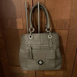 COACH Gray Front Pocket Leather Tote Satchel Hobo Bag Tote 12x12x5