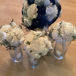 Sola Wood Flower Wedding Bouquets, Boutonnières, Hair Combs