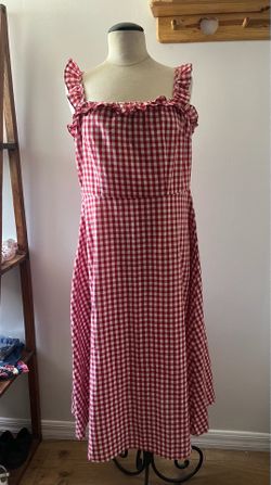 Red White Gingham Picnic Midi Dress Cottagecore Coquette XL