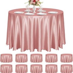 Pack of 10 Rose Gold Satin Round Tablecloths, 108-Inch Silky Satin Tablecloths, Table Overlays for Weddings, Buffets, Parties, and Banquet Deco