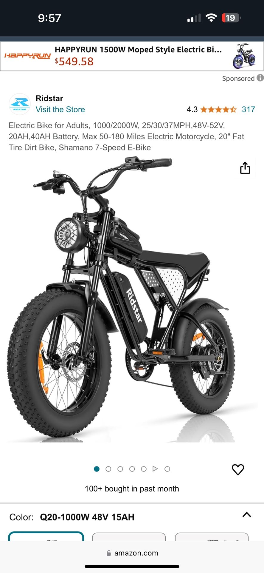 Ridstar q20 Black 48 volt 15 amp hour for Sale in La Mirada, CA OfferUp