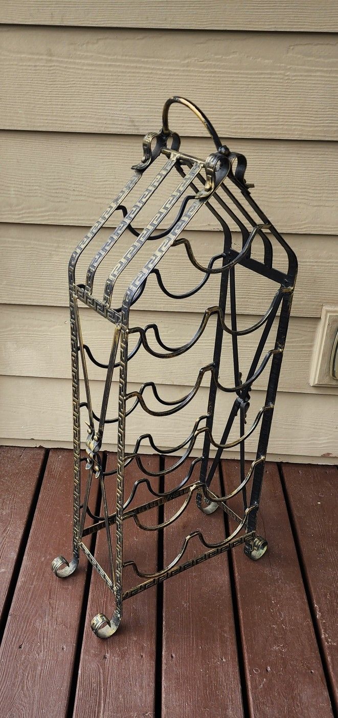 Metal Wine Rack 32" Tall Floor Standing 11 Bottles Mediterranean Gold Tone Design Home Display