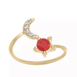 New Women’s Unisex Red moon star ring One Size