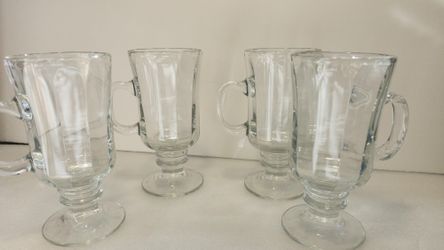 N. Peoria Brand New Milan by Libbey Glass Clear Paneled Latte Irish Coffee Mugs 5 3/4" 6 oz Set Of 4 