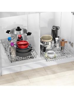 Set of 2 Brand New Under Cabinet Pull Out Sliding Shelf Drawer Organizer, 21" D x 14" W