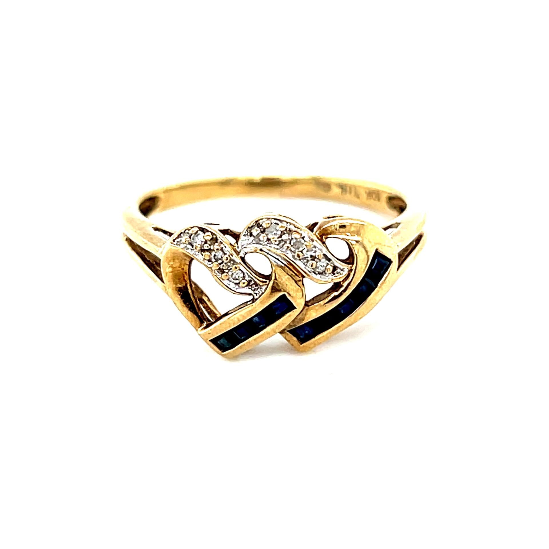 Diamonds & Blue Sapphires 10K Gold Hearts Ring