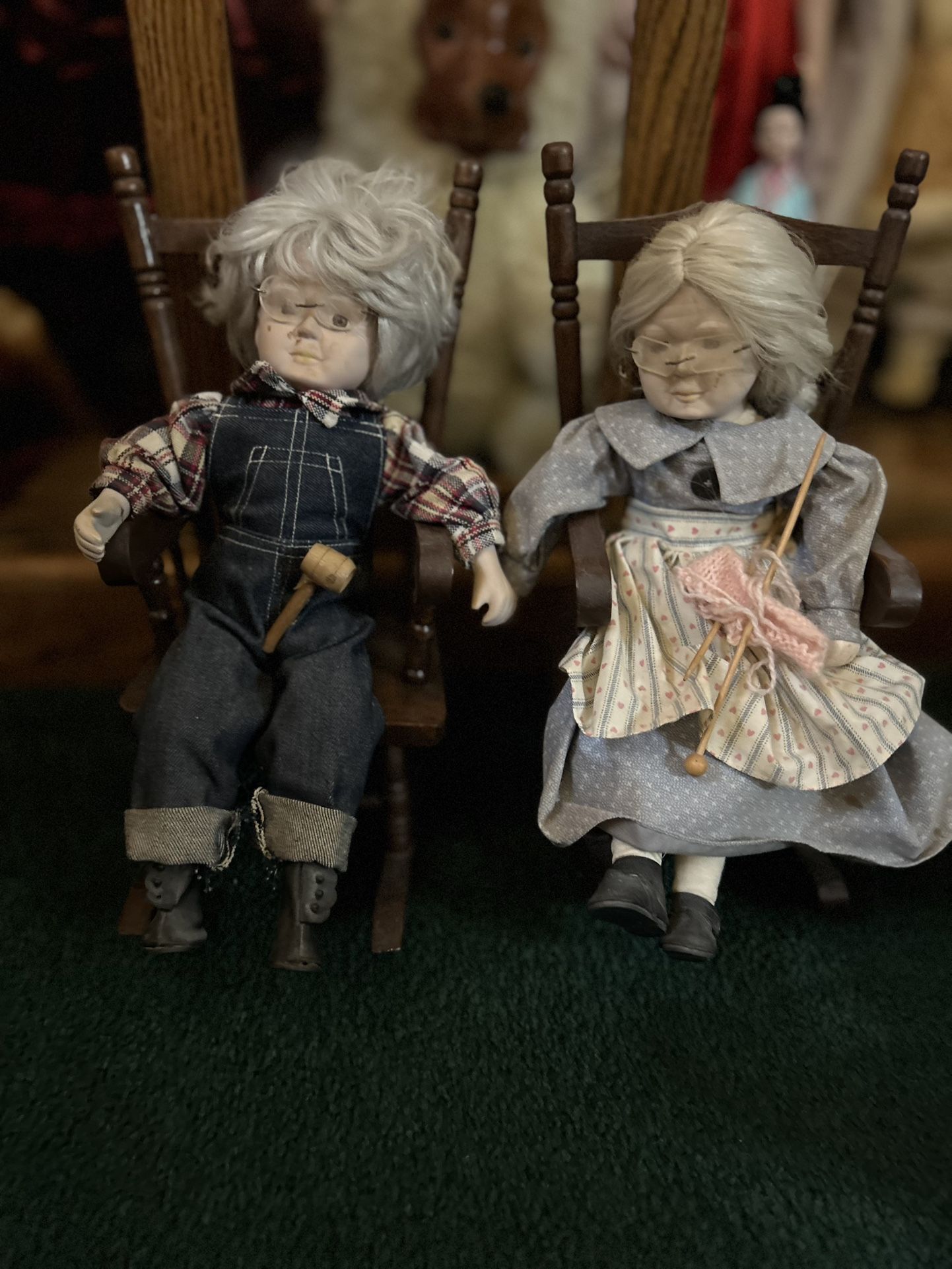 OLD MAN and WOMAN in Rocking Chair SET