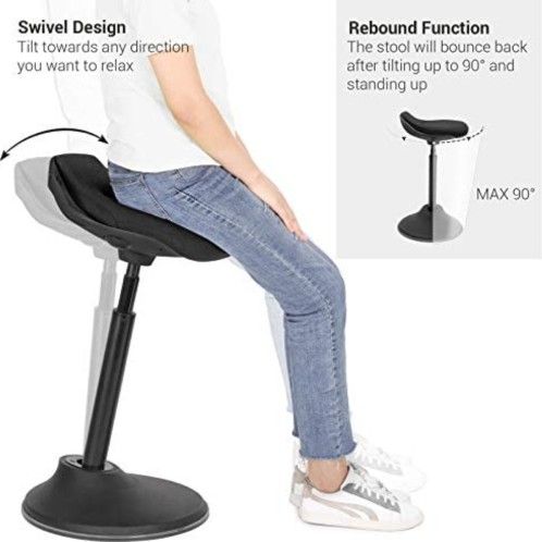 Standing Desk Chair, Adjustable Ergonomic Standing Stool, 23.6"-33.3", Swivel Sitting Balance Chair, Anti-Slip Bottom Pad, Black