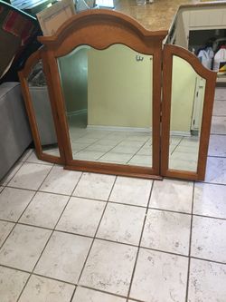 Folding Wooden Beveled Mirrors.