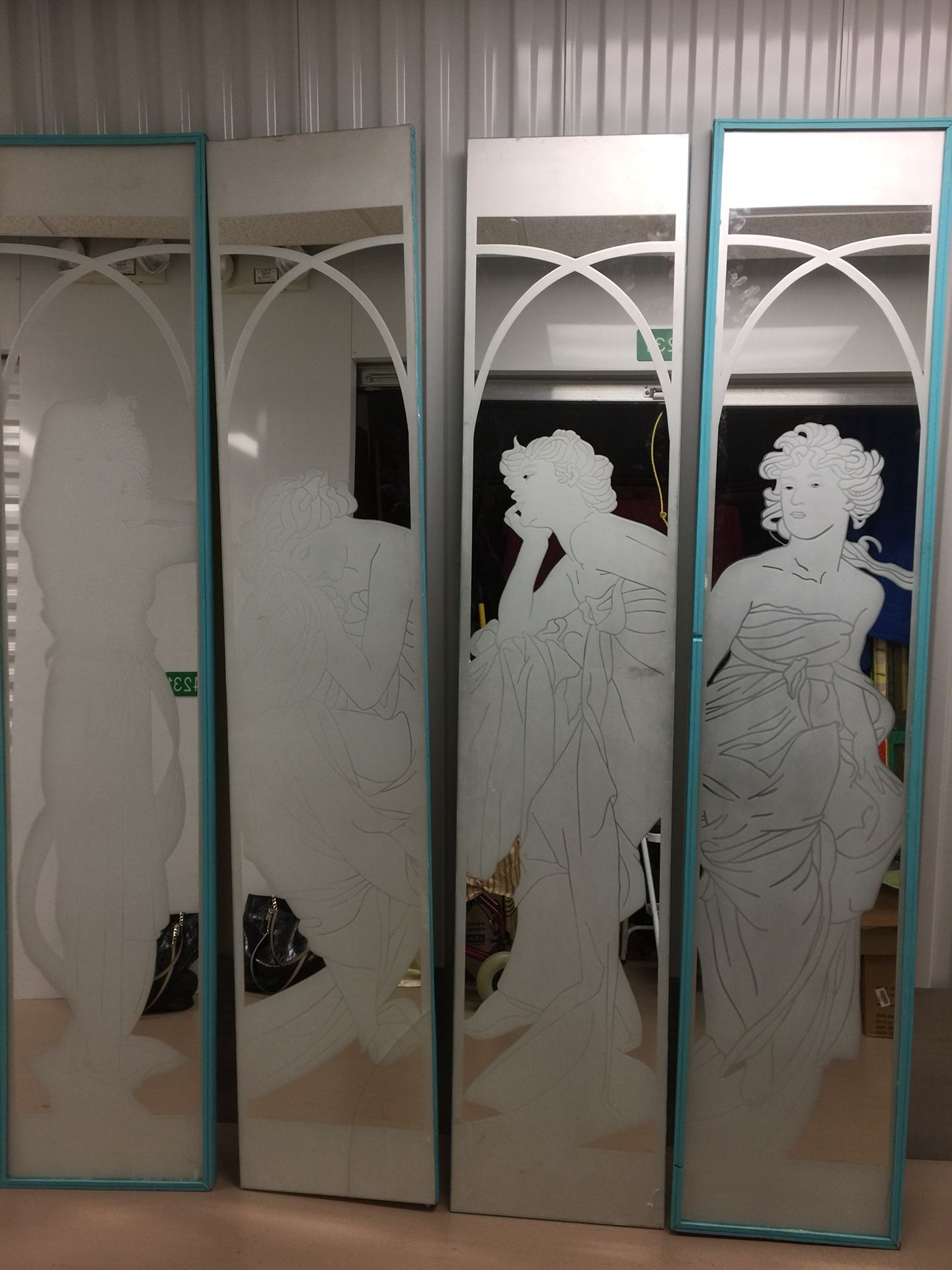 Mirrored Panels Set of 4 Deco Etched Mirrors