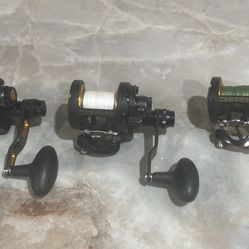 THREE (3) PENN FATHOM "15LD2" Leverdrag TWO SPEED Saltwater BIG GAME Fishing Reel's-All Loaded with SPECTRA Line