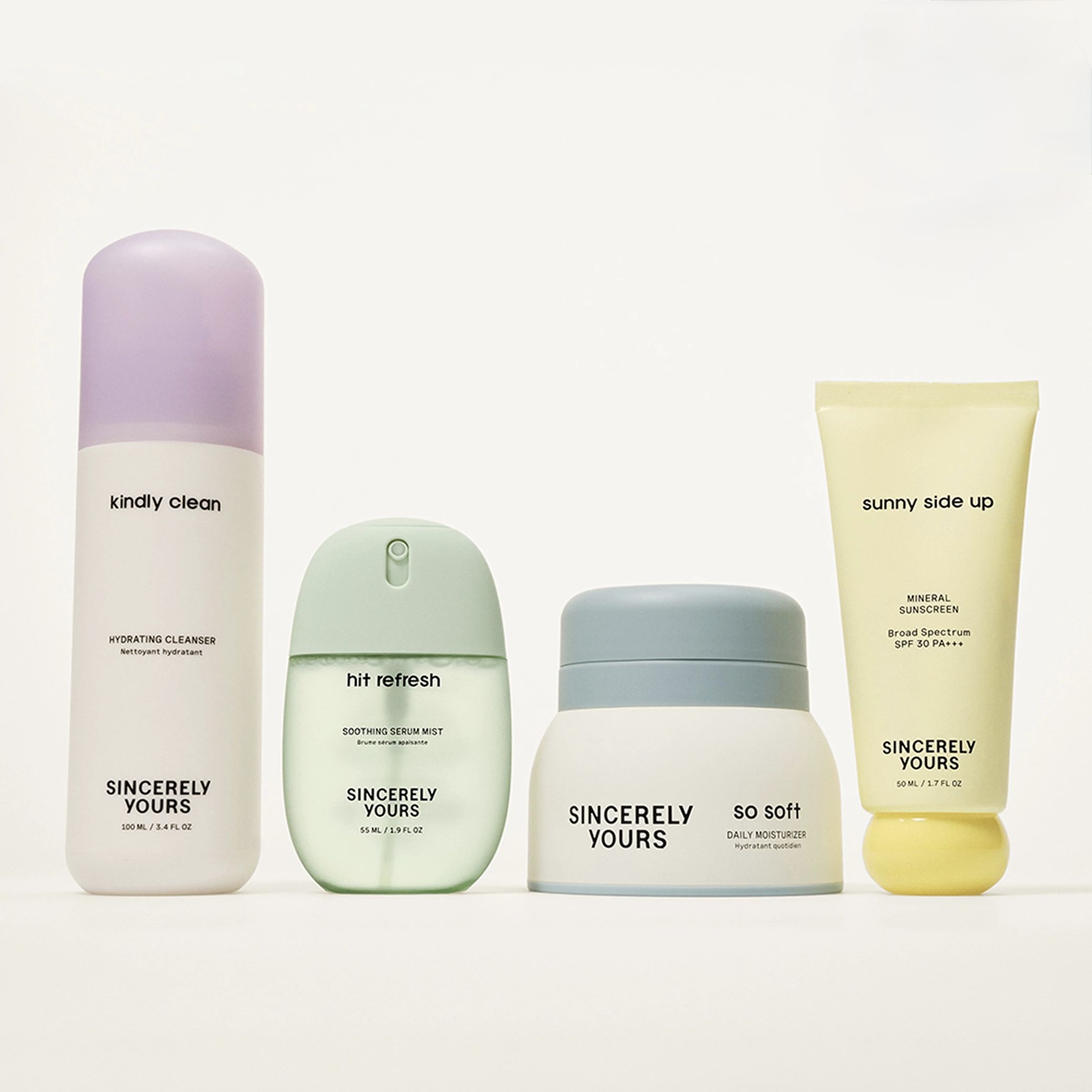 Sincerely Yours Bundle - Hydrating Cleanser, Soothing Serum Mist, Daily Moisturizer, Mineral Sunscreen