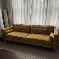 MCM Style Mustard Yellow/ Ochre Velvet Couch