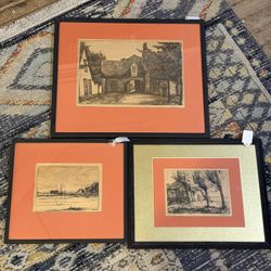 LOT of M.B. Atkinson signed etching prints Bosham, village