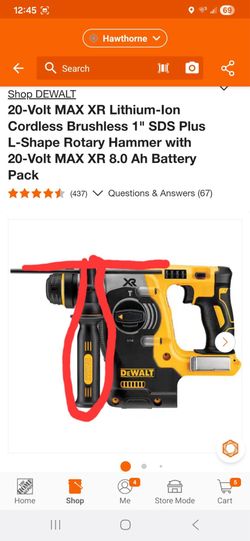 20-Volt MAX XR Lithium-lon Cordless Brushless 1" SDS Plus L-Shape Rotary Hammer with 20-Volt MAX XR 8.0 Ah Battery Pack